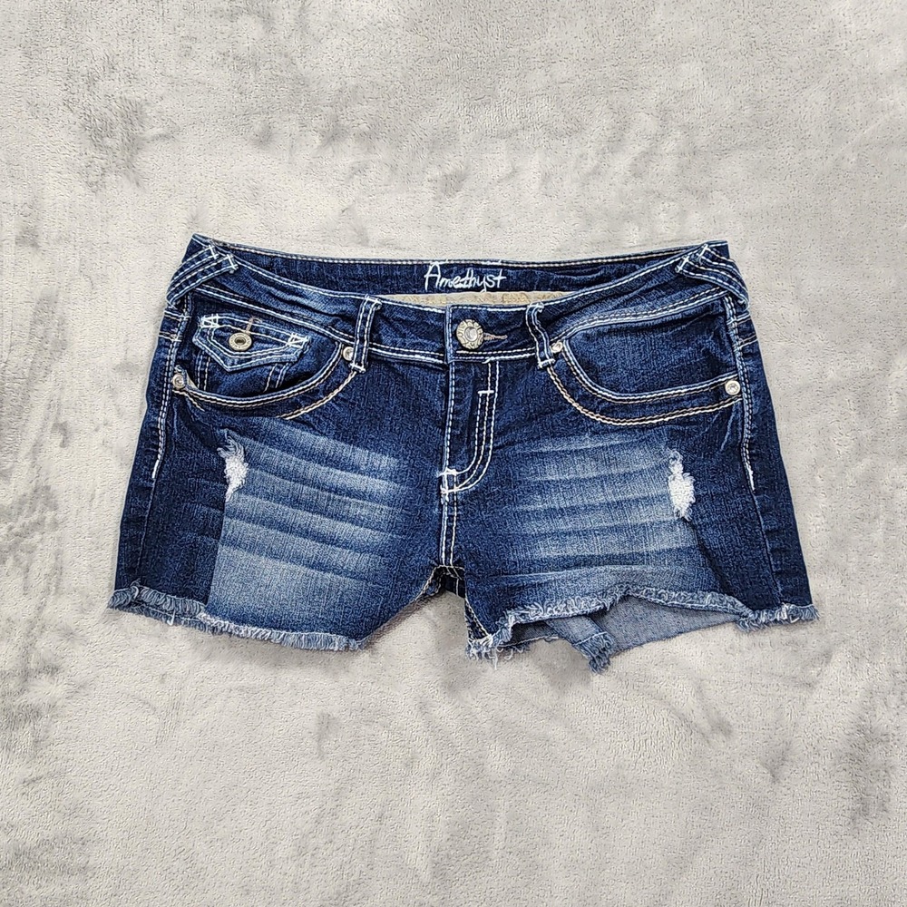 Amethyst Shorts Womens 9 Juniors‎ Blue Distressed Denim Stretch Cutoff Shortie